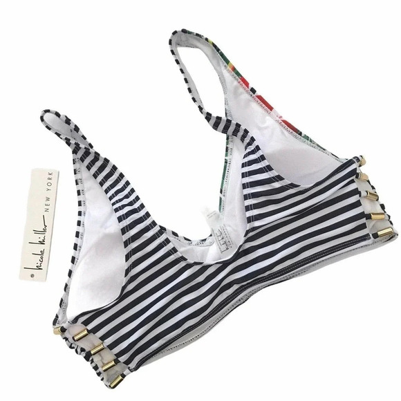 Nicole Miller Studio Striped Floral Bikini‎ Top Size 10 NWT - Picture 7 of 9
